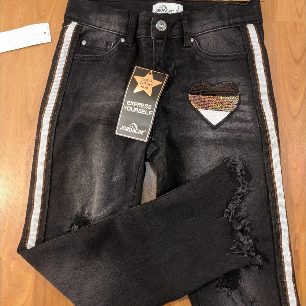 Jordache black embellished girls jeans 7